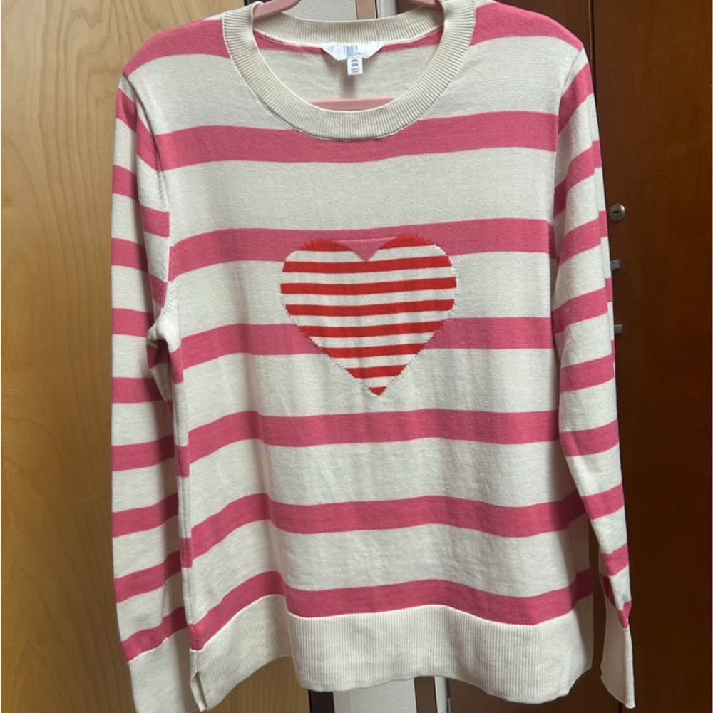 NWOT Time and Tru Pink and White Relaxed Long Sleeve Sweater SIZE XXL